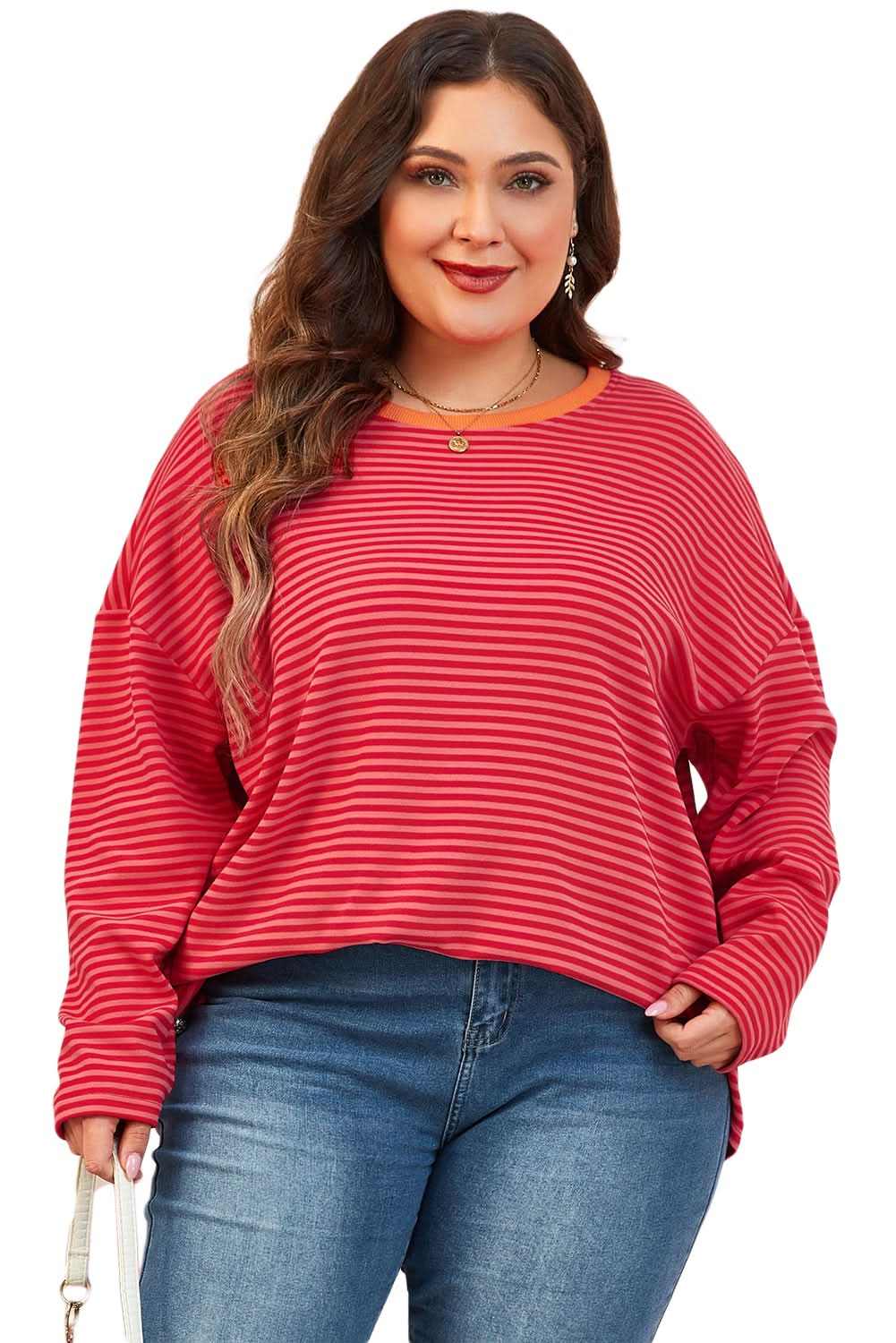 Chic orange striped plus size top - Love Salve 
