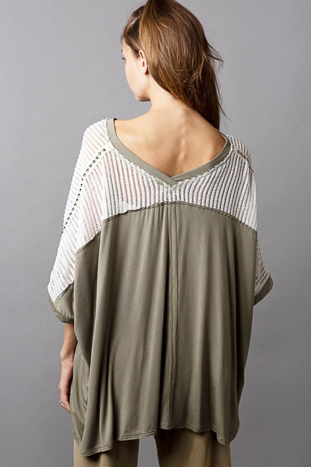 Chic oversized v-neck lace top with studded accents - Love Salve 