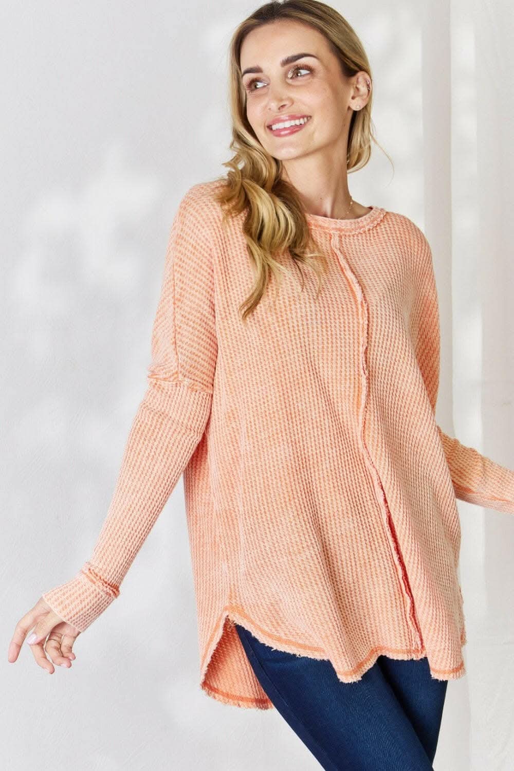 Chic oversized waffle top by Zenana - Love Salve 
