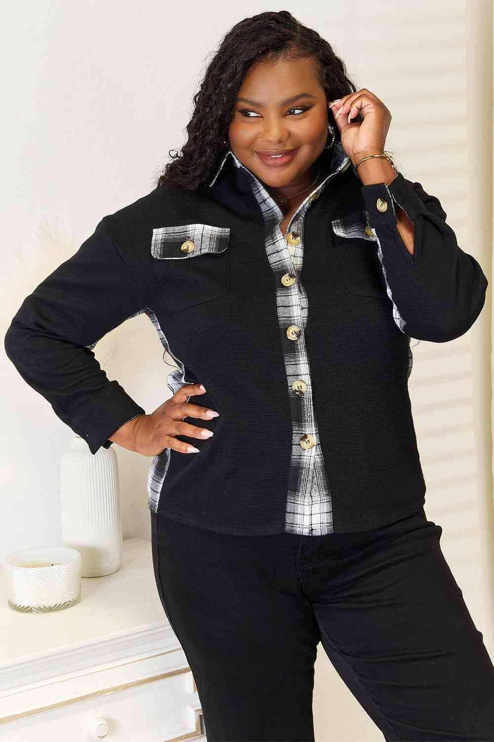 Chic plaid drop shoulder jacket - Love Salve 
