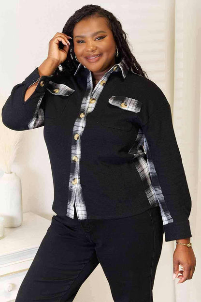 Chic plaid drop shoulder jacket - Love Salve 