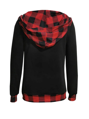 Chic plaid hooded long sleeve blouse - Love Salve 