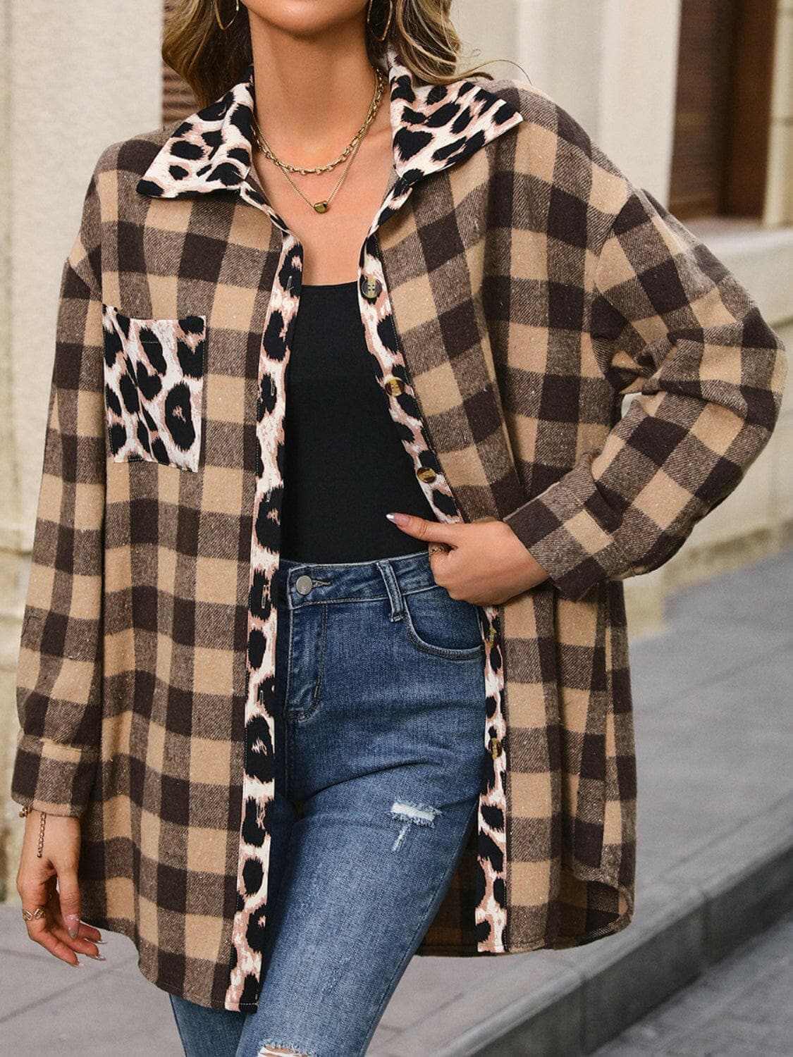 Chic plaid jacket with dropped shoulders - Love Salve 