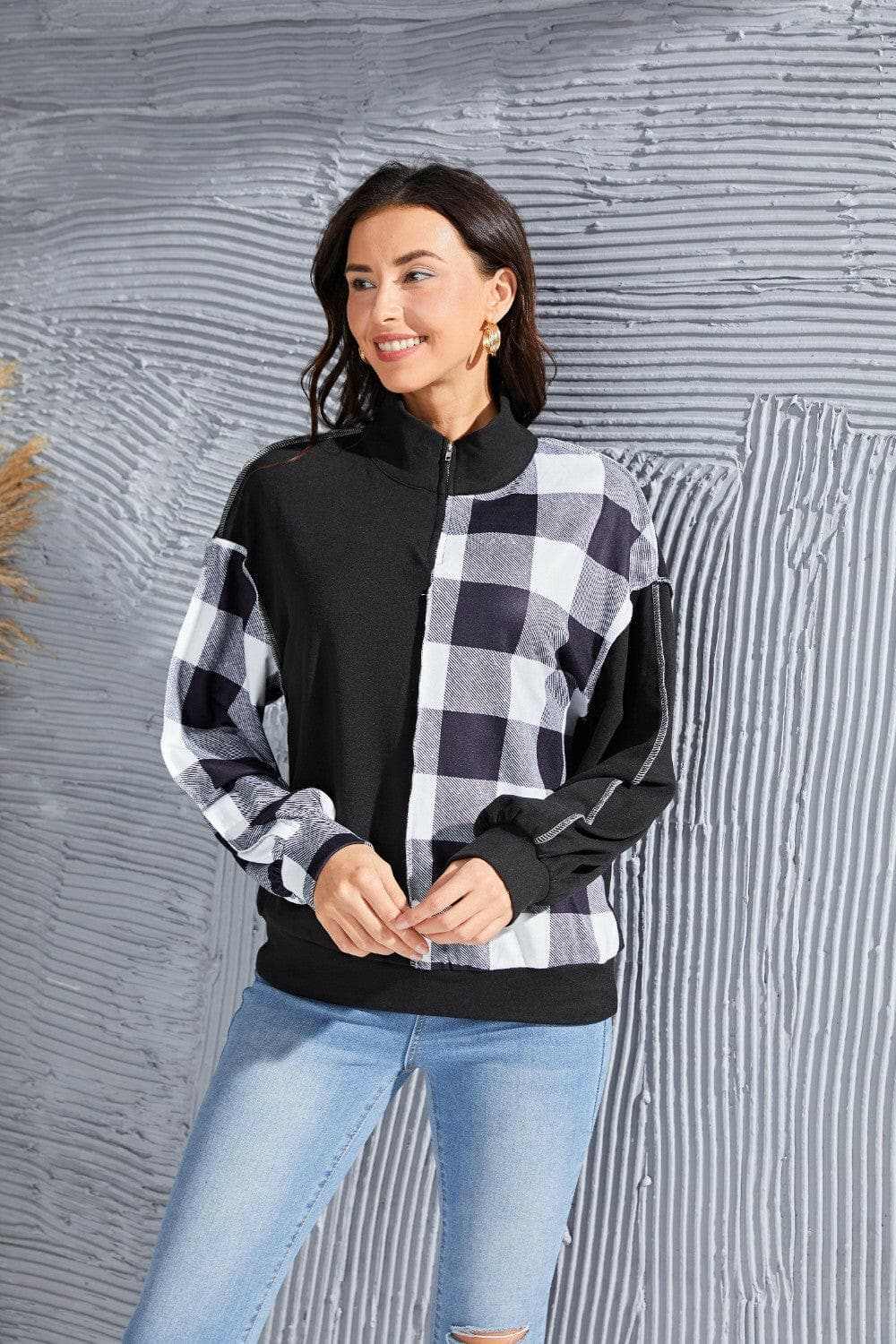 Chic plaid long sleeve top - Love Salve 