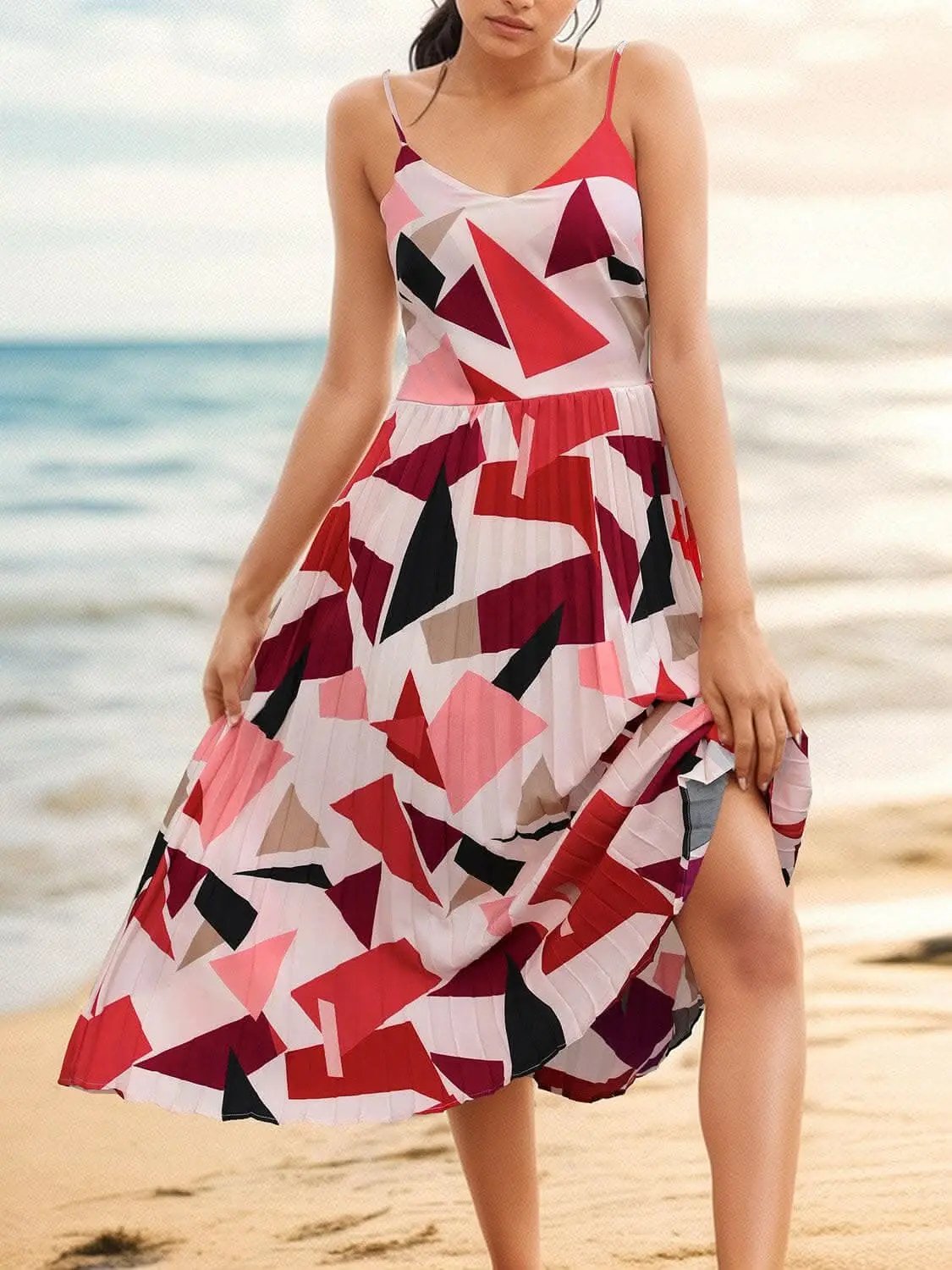 Chic pleated geometric dress - Love Salve 