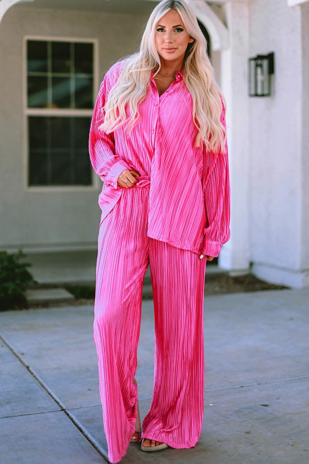 Chic pleated top and wide-leg pants set - Love Salve 