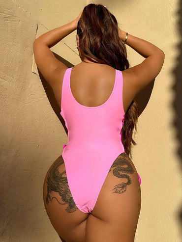 Chic plunge neck lace-up swimsuit - Love Salve 