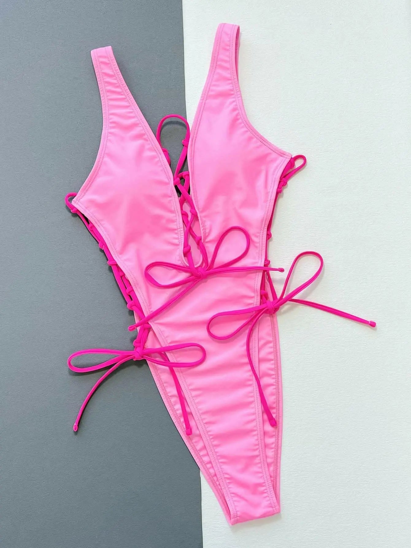 Chic plunge neck lace-up swimsuit - Love Salve 