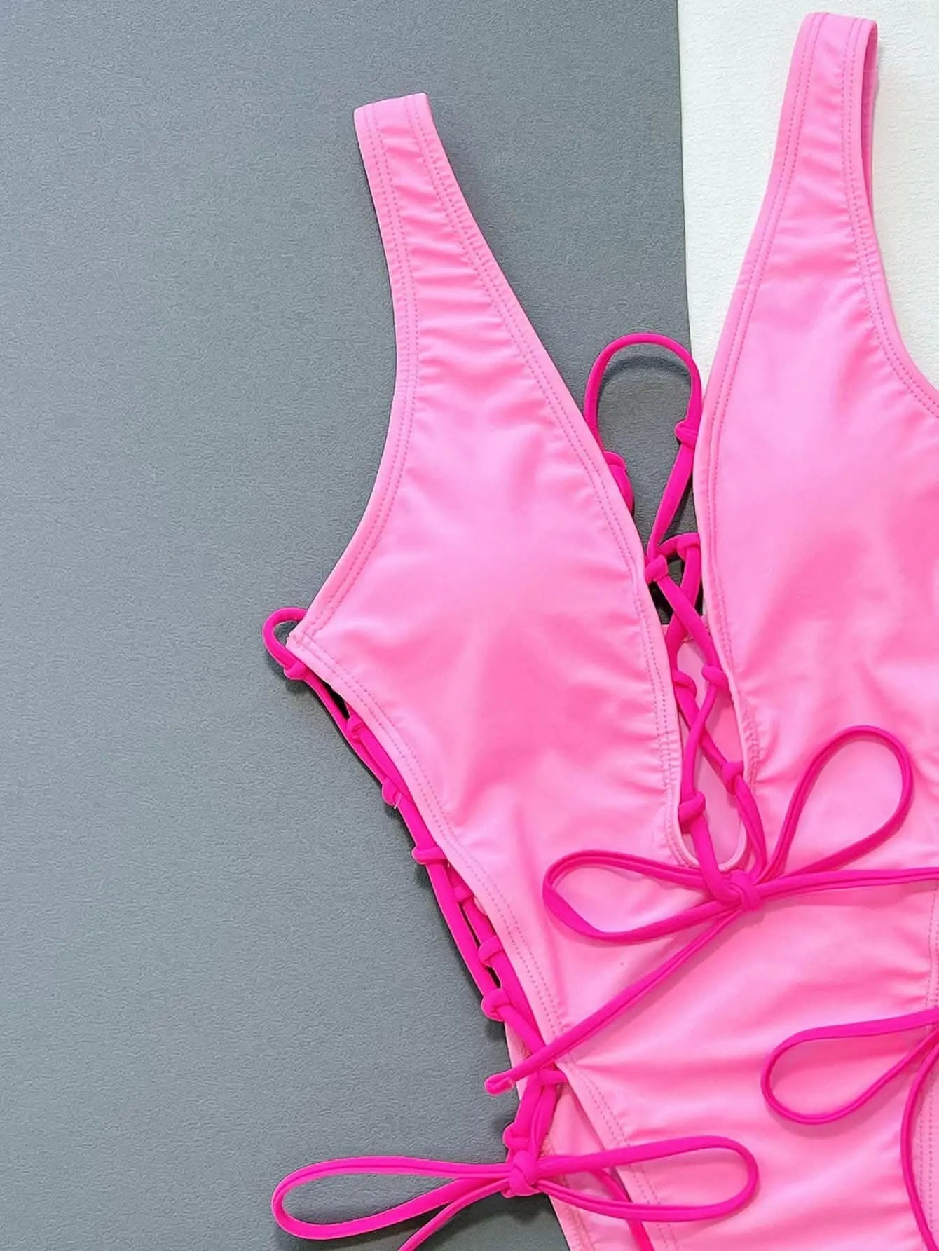 Chic plunge neck lace-up swimsuit - Love Salve 