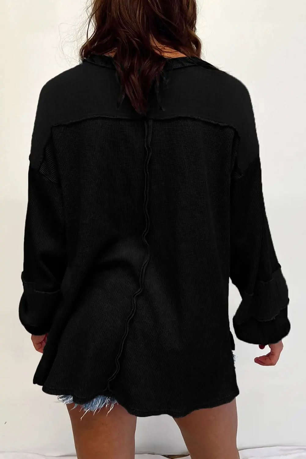 Chic plus-size black crinkle top - Love Salve 