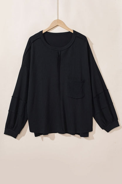 Chic plus-size black crinkle top - Love Salve 