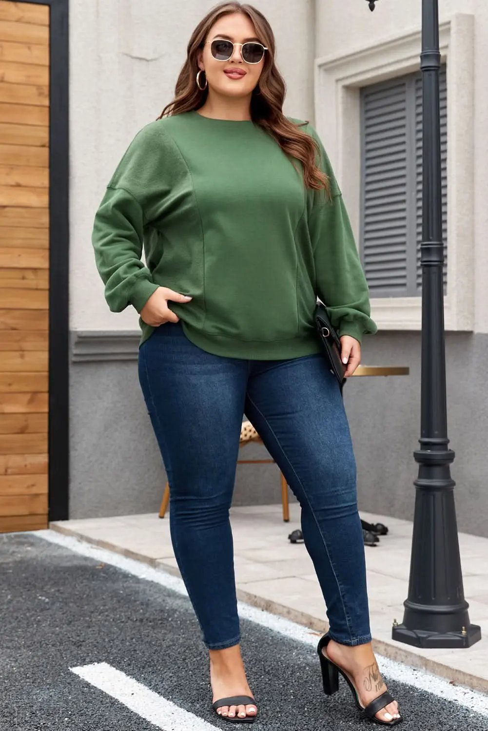 Chic plus size blackish green sweatshirt - Love Salve 
