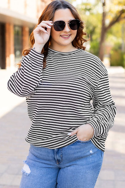 Chic plus size black striped tee - Love Salve 