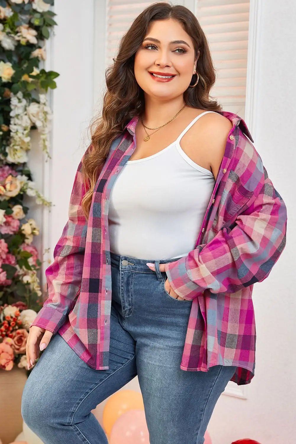 Chic plus size checkered shirt - Love Salve 