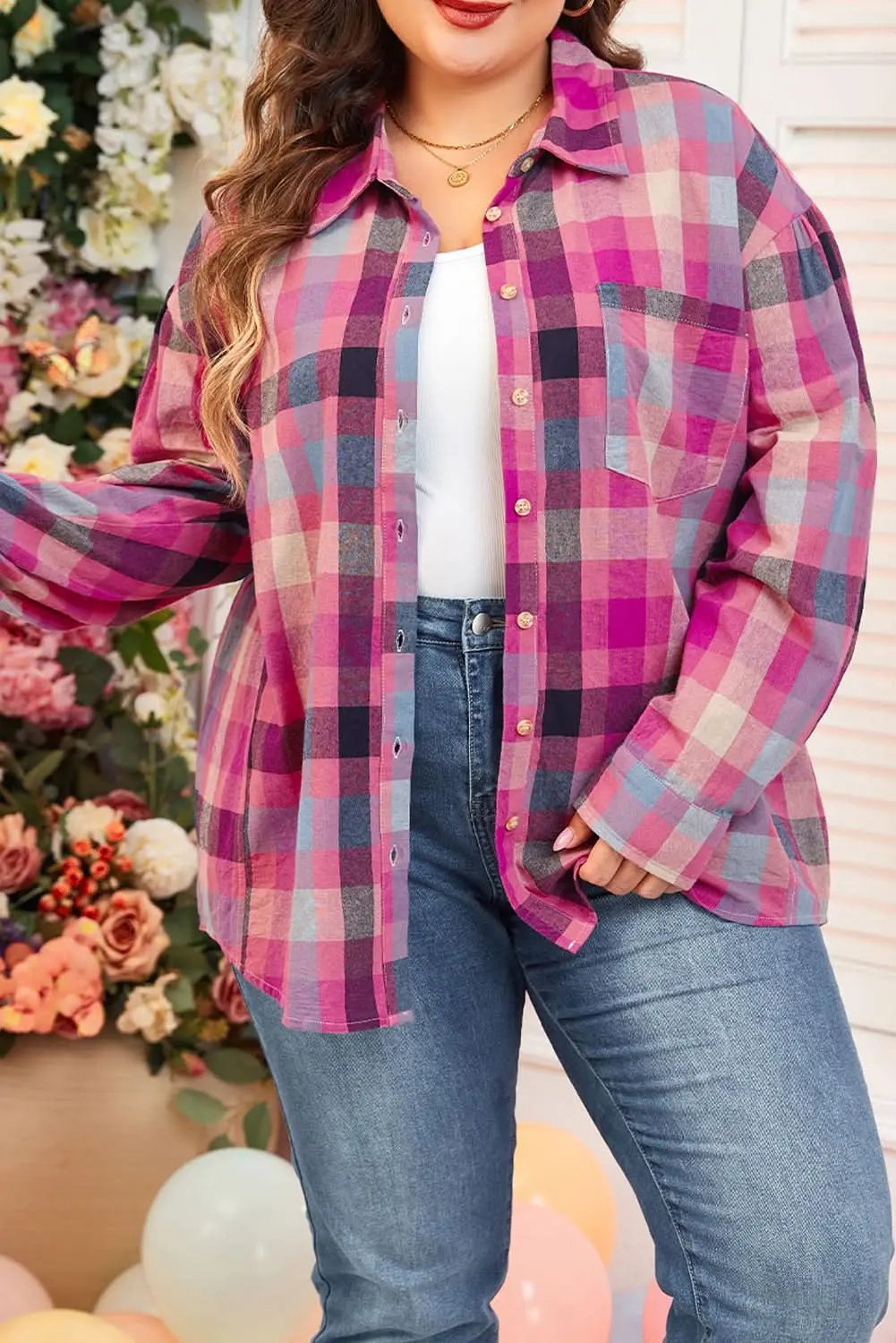 Chic plus size checkered shirt - Love Salve 