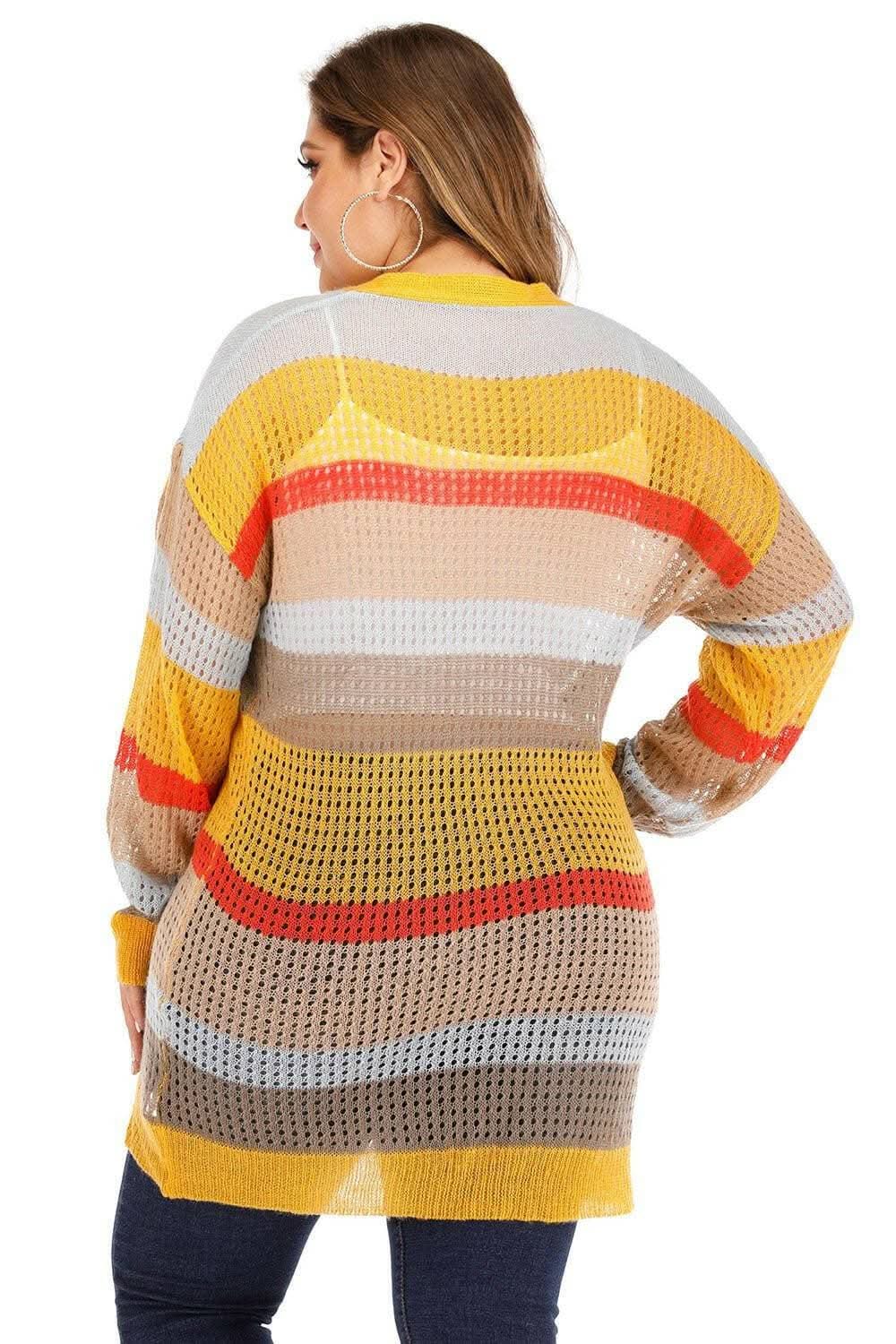 Chic plus size color block cardigan - Love Salve 