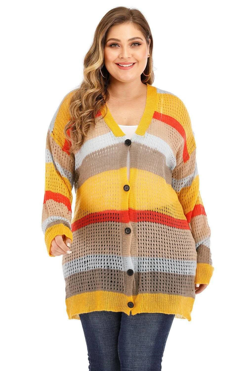 Chic plus size color block cardigan - Love Salve 