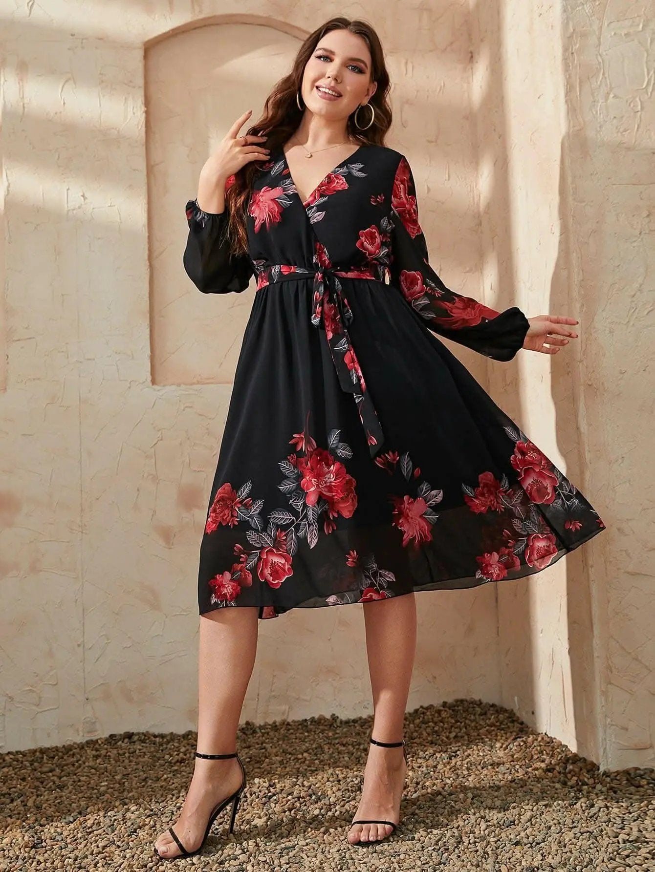 Chic plus size floral midi dress - Love Salve 