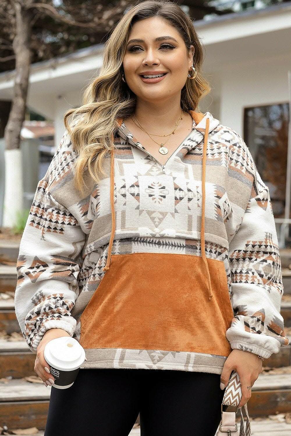 Chic plus size geometric hoodie - Love Salve 