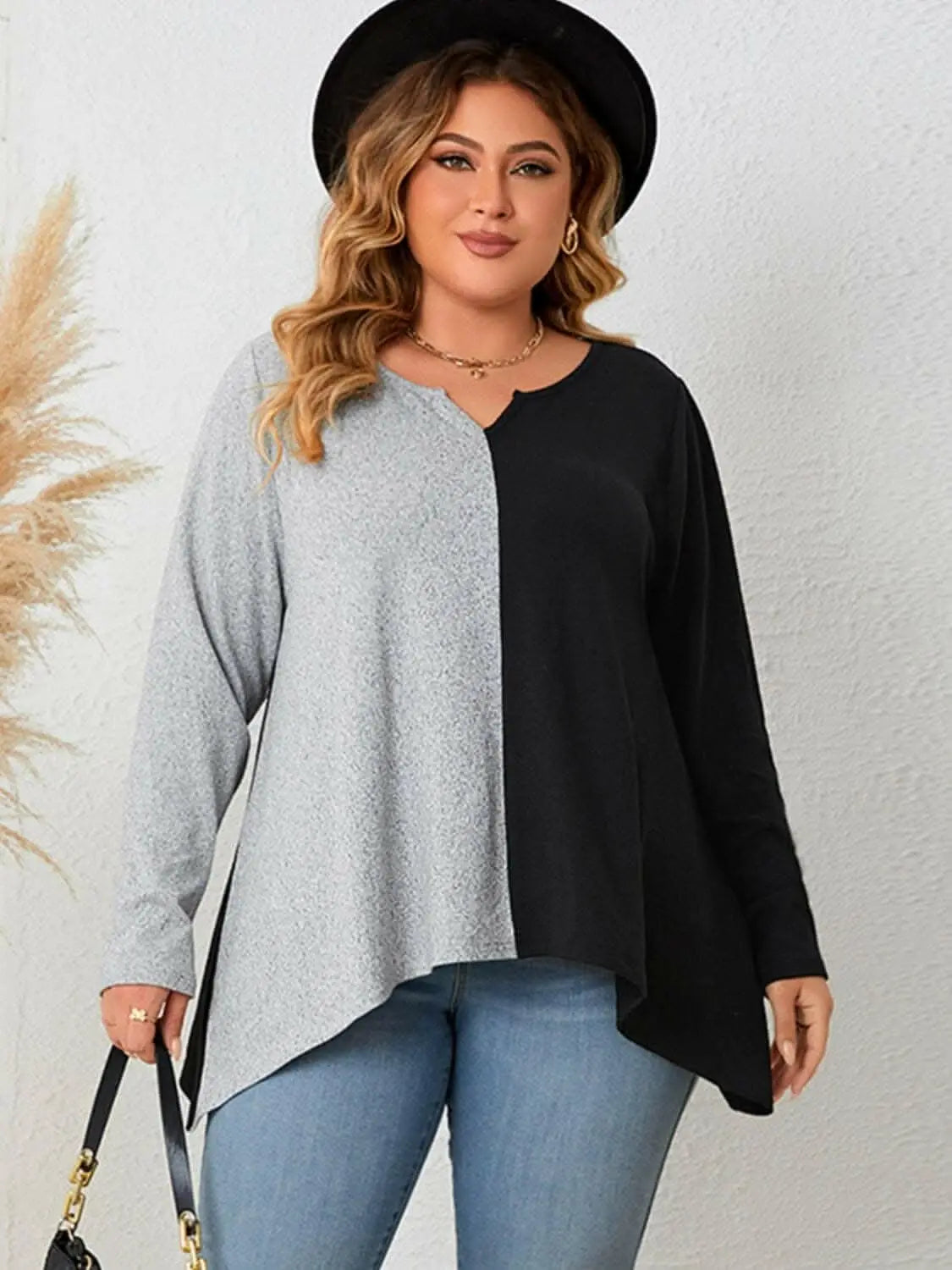 Chic plus size notched neck tee - Love Salve 