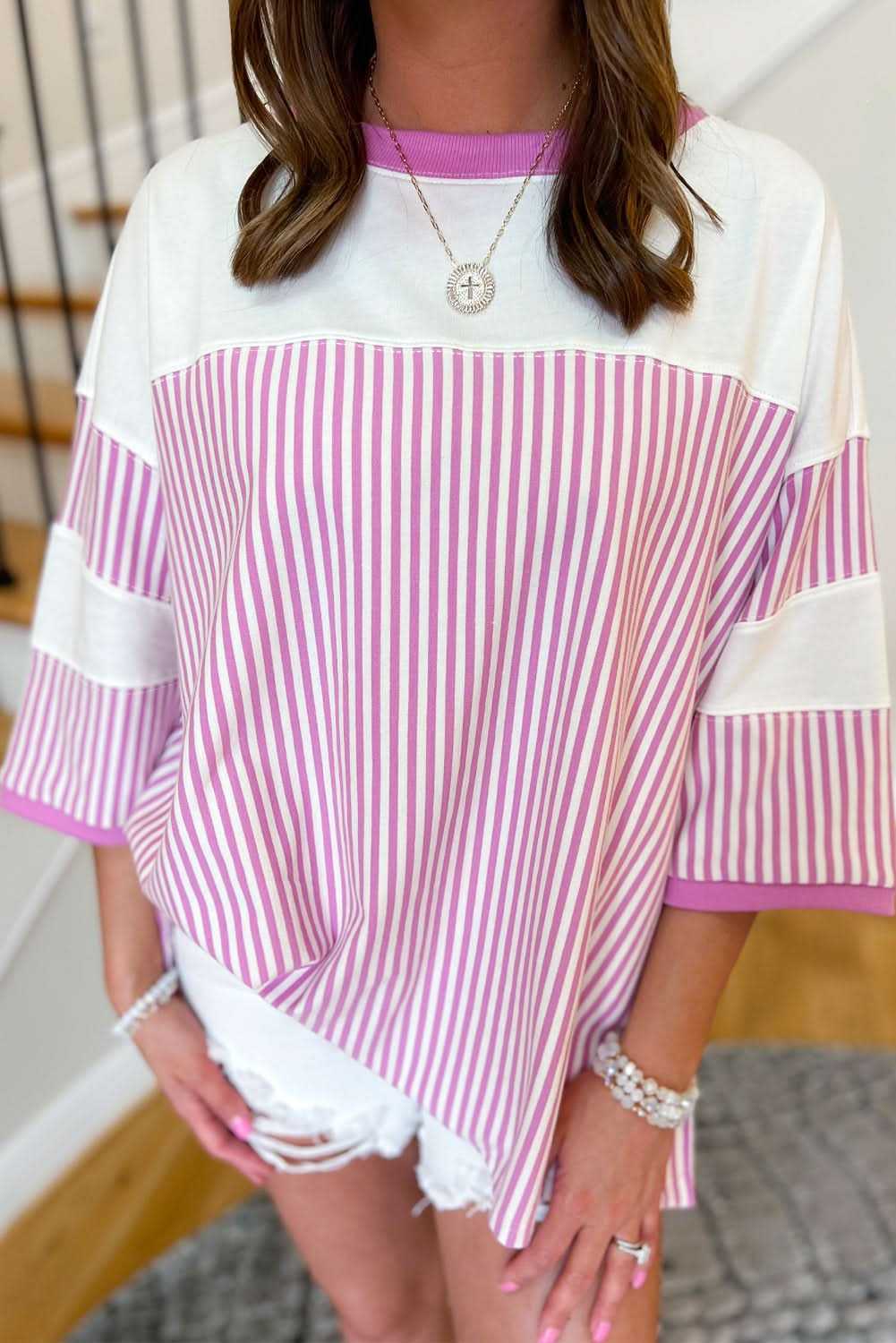 Chic plus size pink stripe tee - Love Salve 