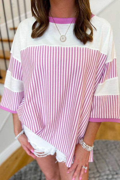 Chic plus size pink stripe tee - Love Salve 