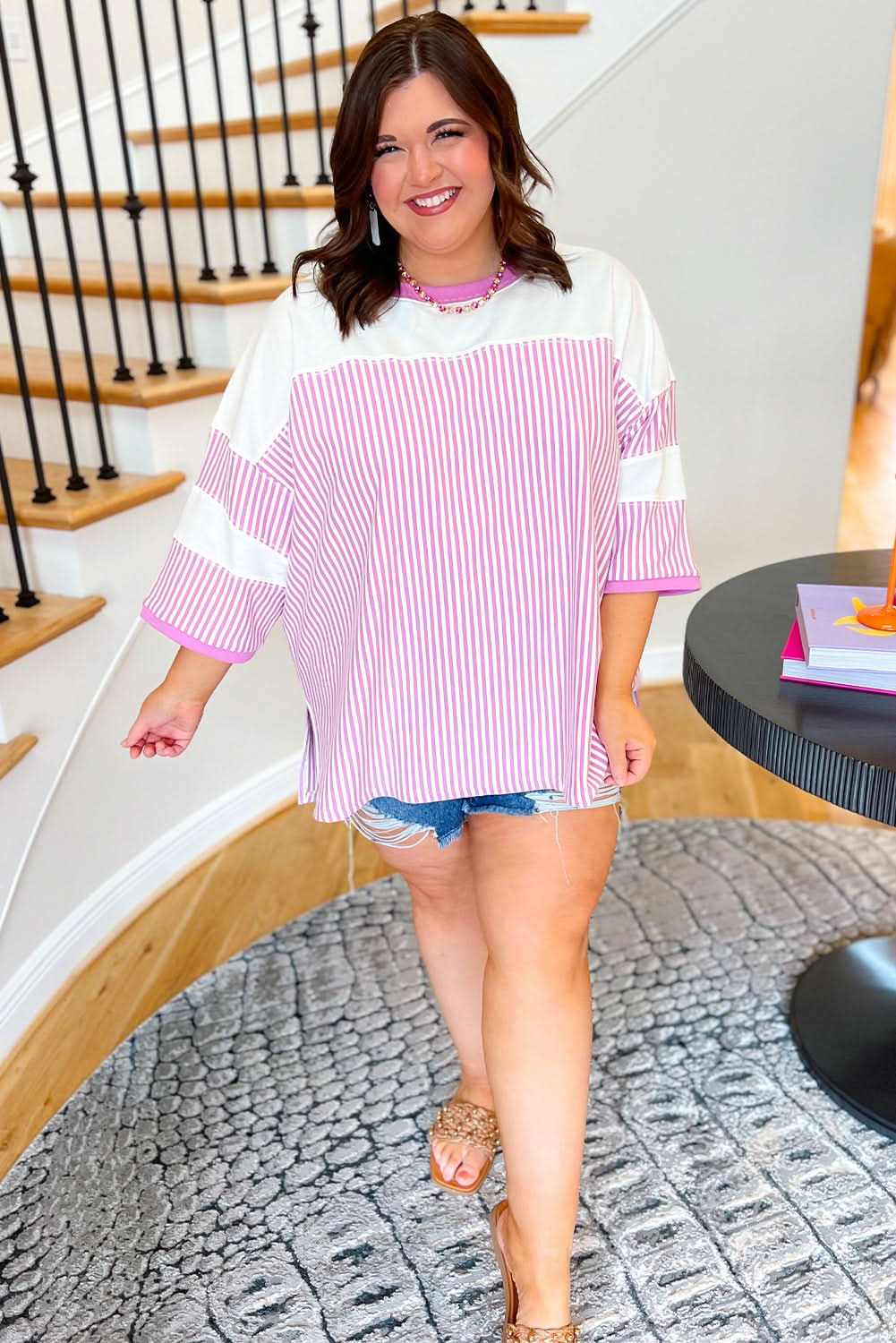 Chic plus size pink stripe tee - Love Salve 