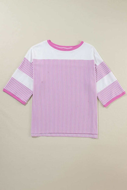 Chic plus size pink stripe tee - Love Salve 