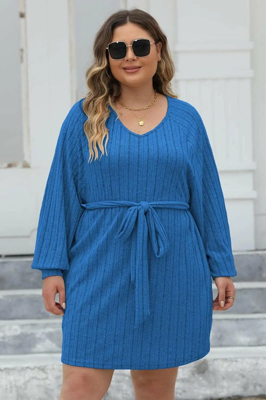 Chic plus size ribbed sweater dress - Love Salve 