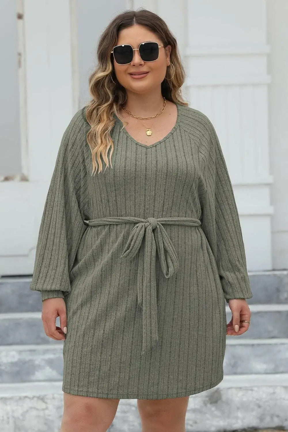 Chic plus size ribbed sweater dress - Love Salve 