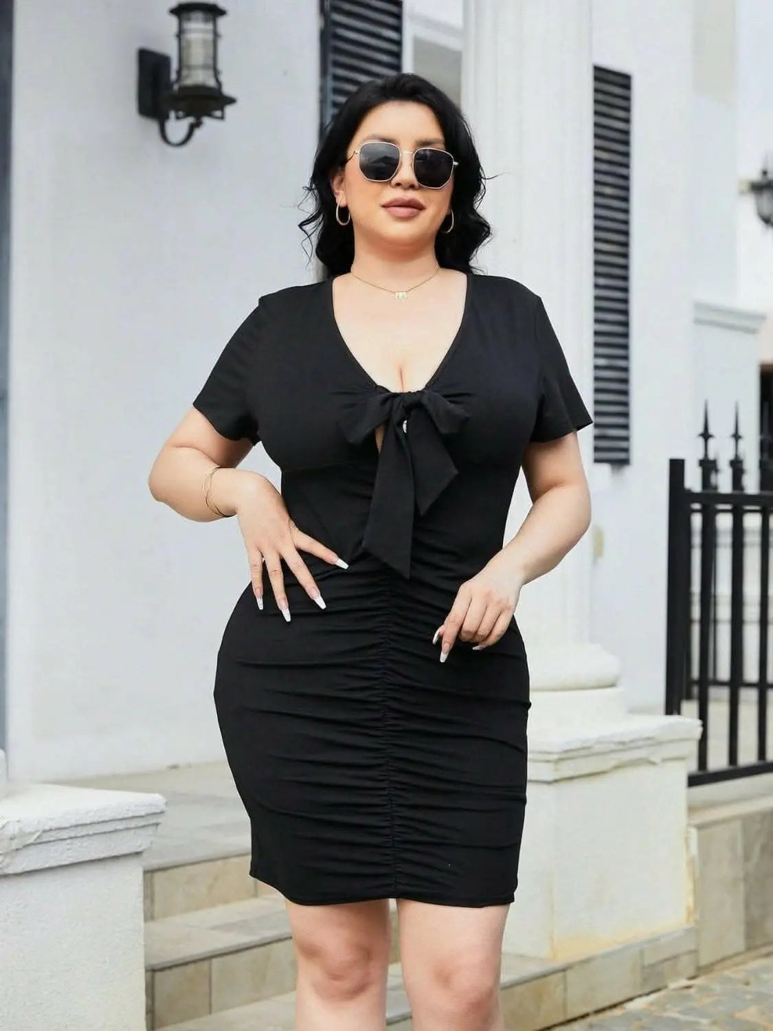 Chic plus size ruched mini dress - Love Salve 