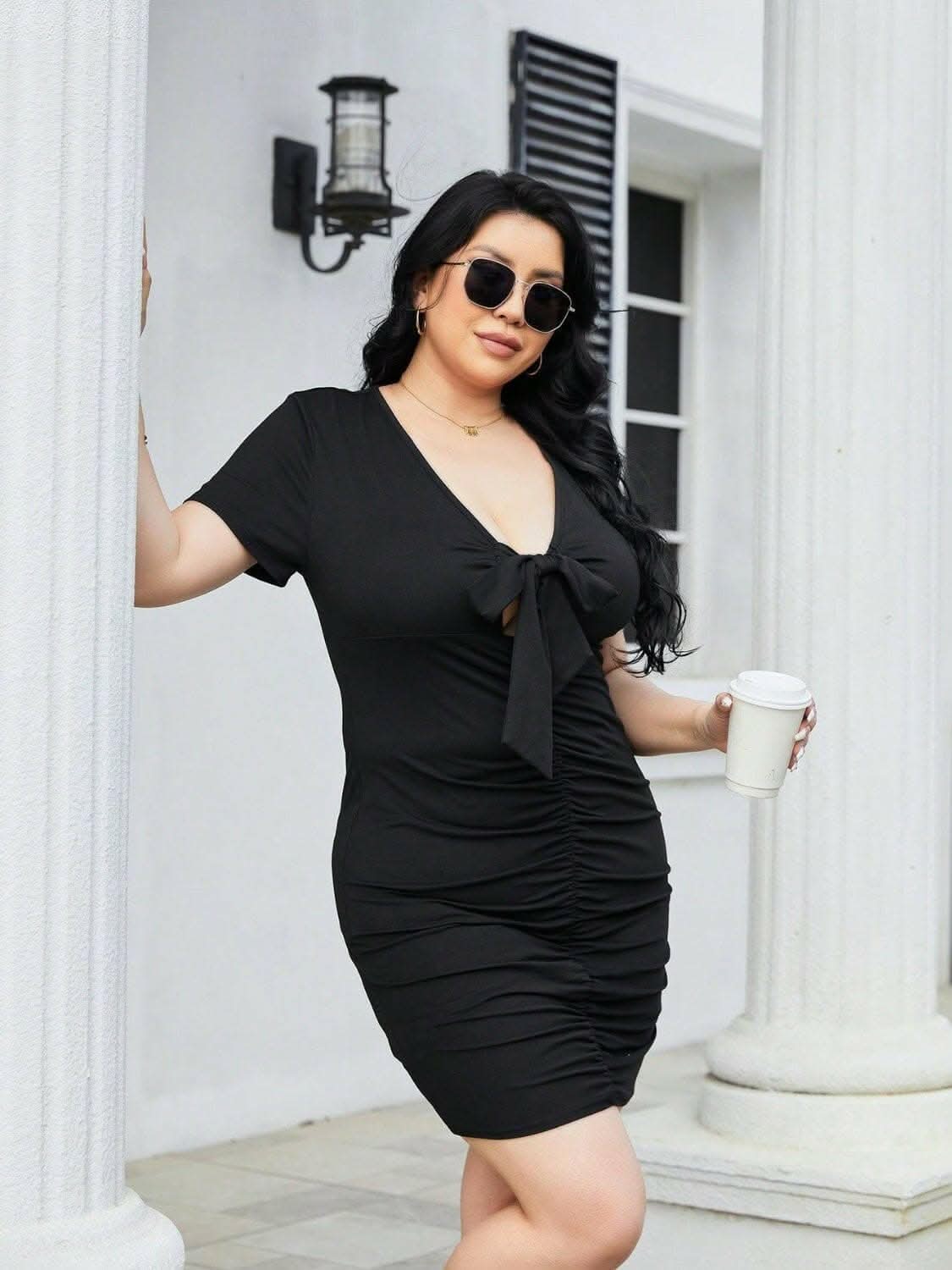 Chic plus size ruched mini dress 