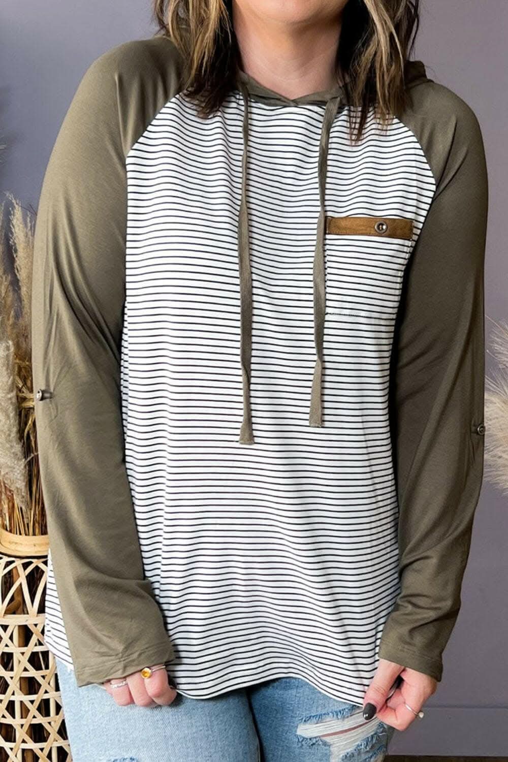 Chic plus size striped hoodie - Love Salve 