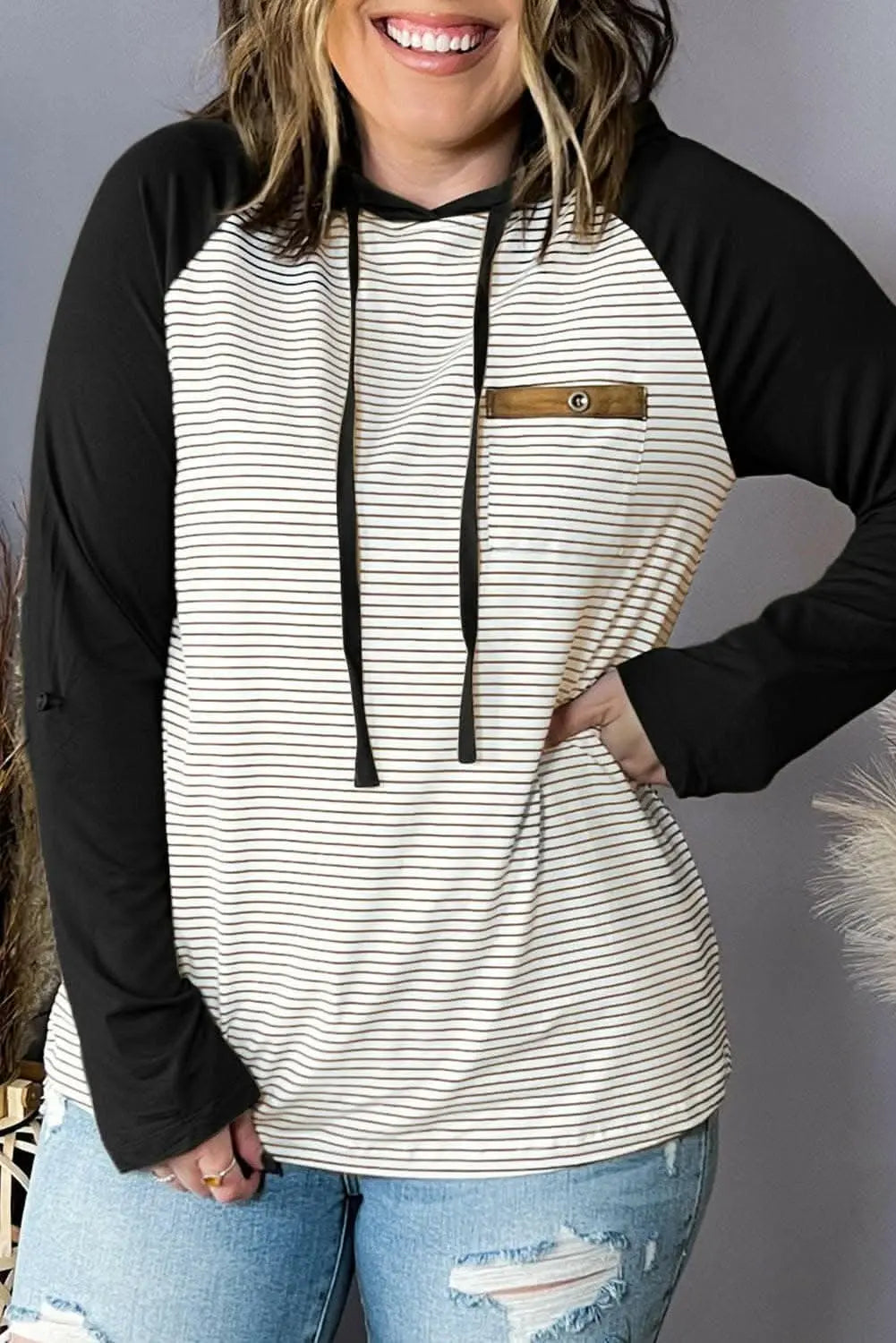 Chic plus size striped hoodie - Love Salve 