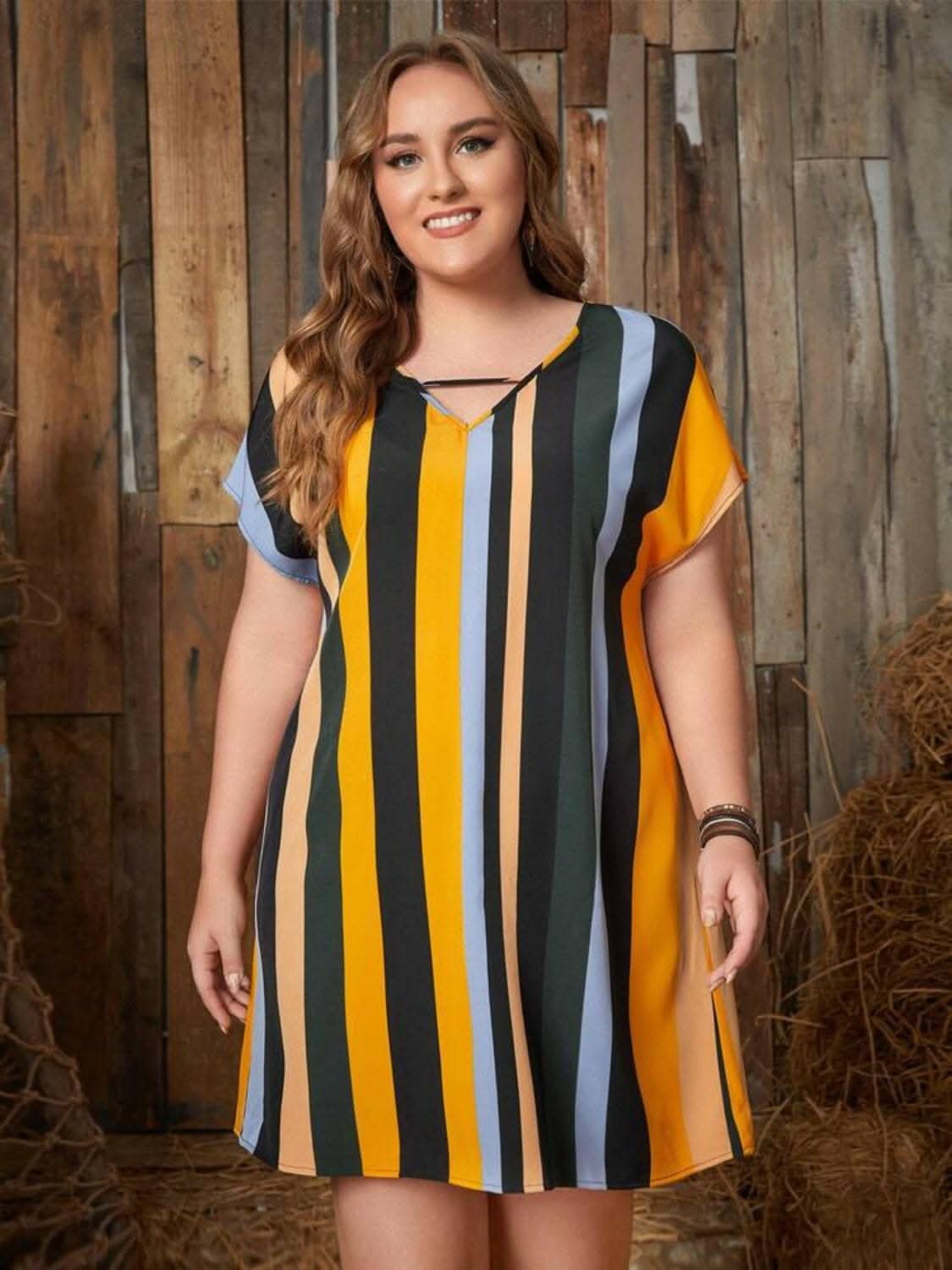 Chic plus size striped mini dress 