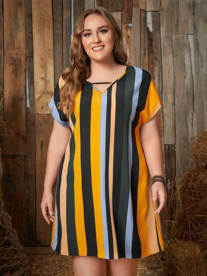 Chic plus size striped mini dress 