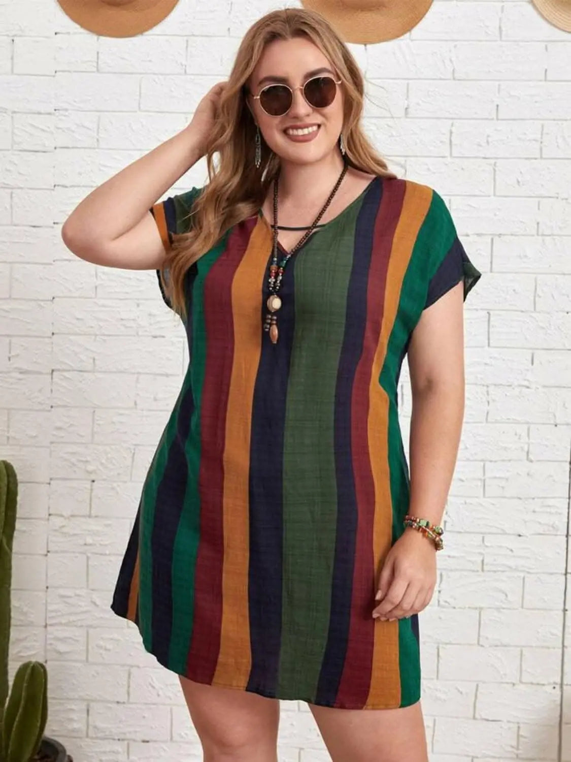 Chic plus size striped mini dress - Love Salve 