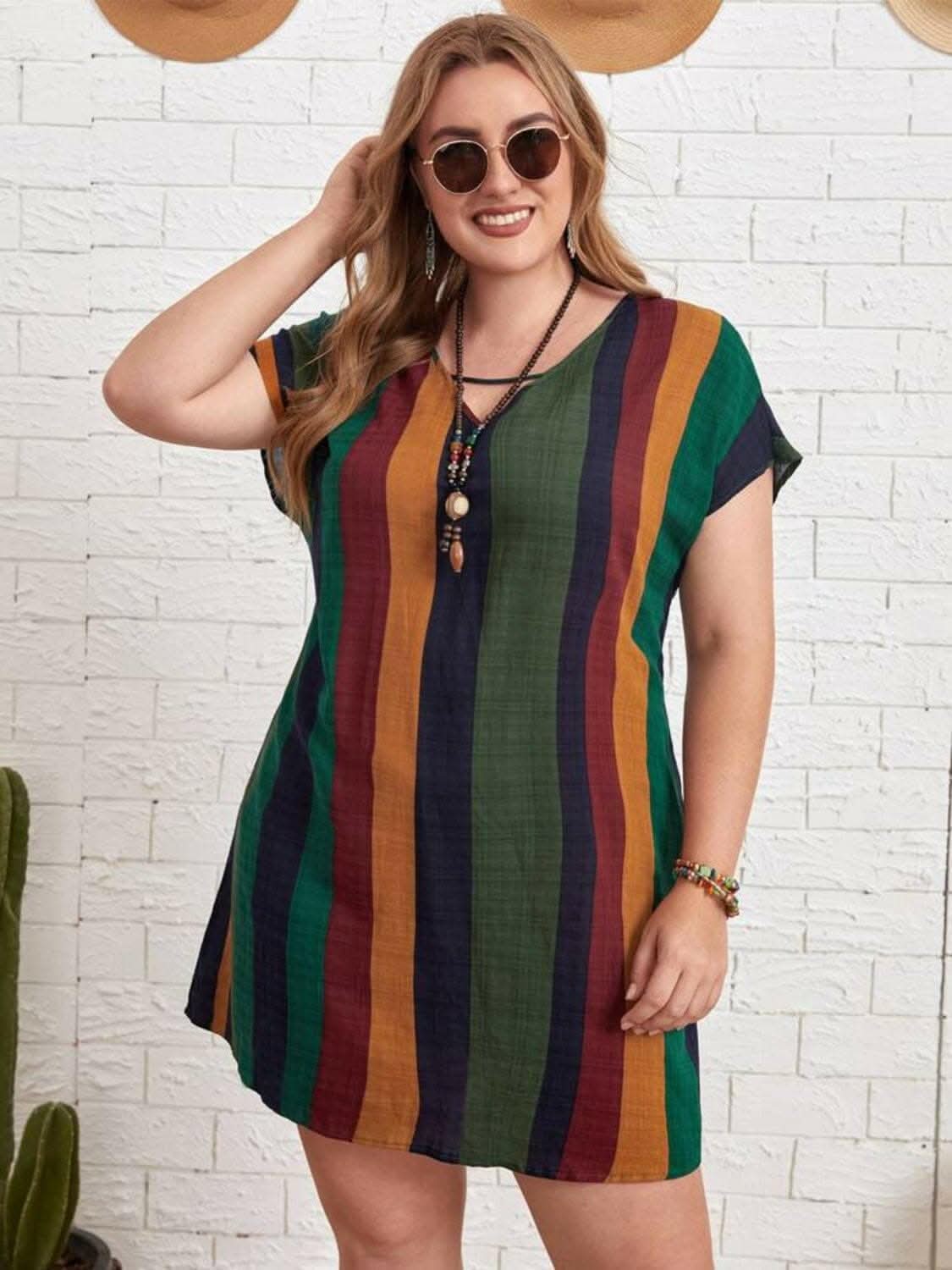 Chic plus size striped mini dress 