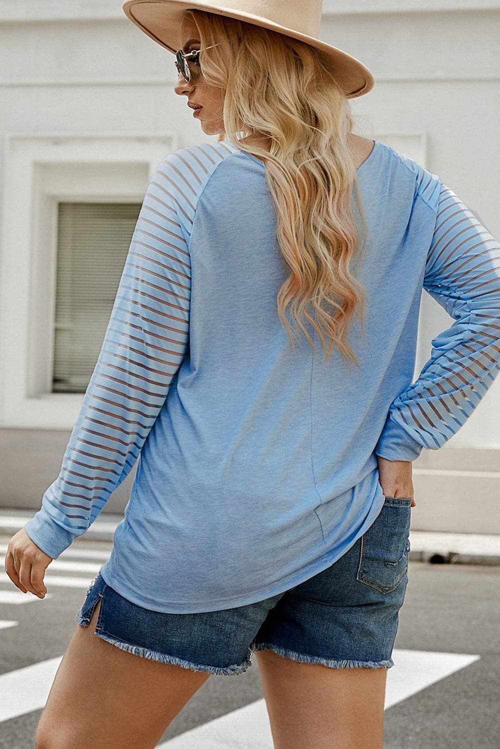 Chic plus size v-neck top with sheer sleeves - Love Salve 