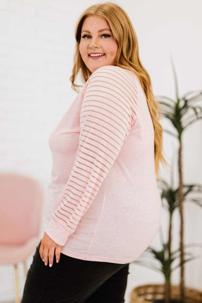 Chic plus size v-neck top with sheer sleeves - Love Salve 