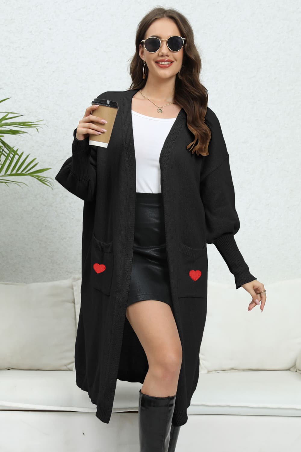 Chic pocketed cardigan with lantern sleeves 