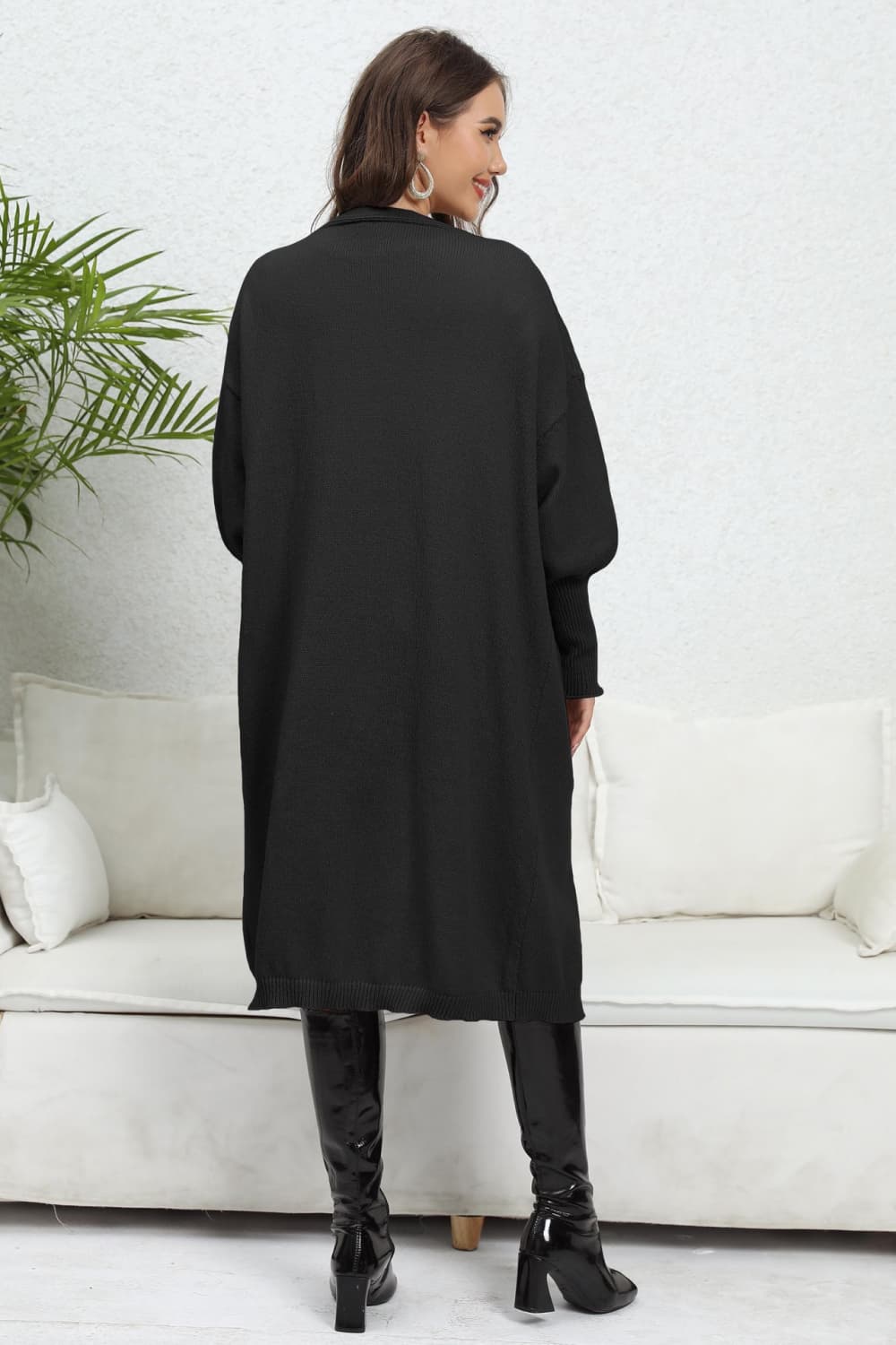 Chic pocketed cardigan with lantern sleeves 