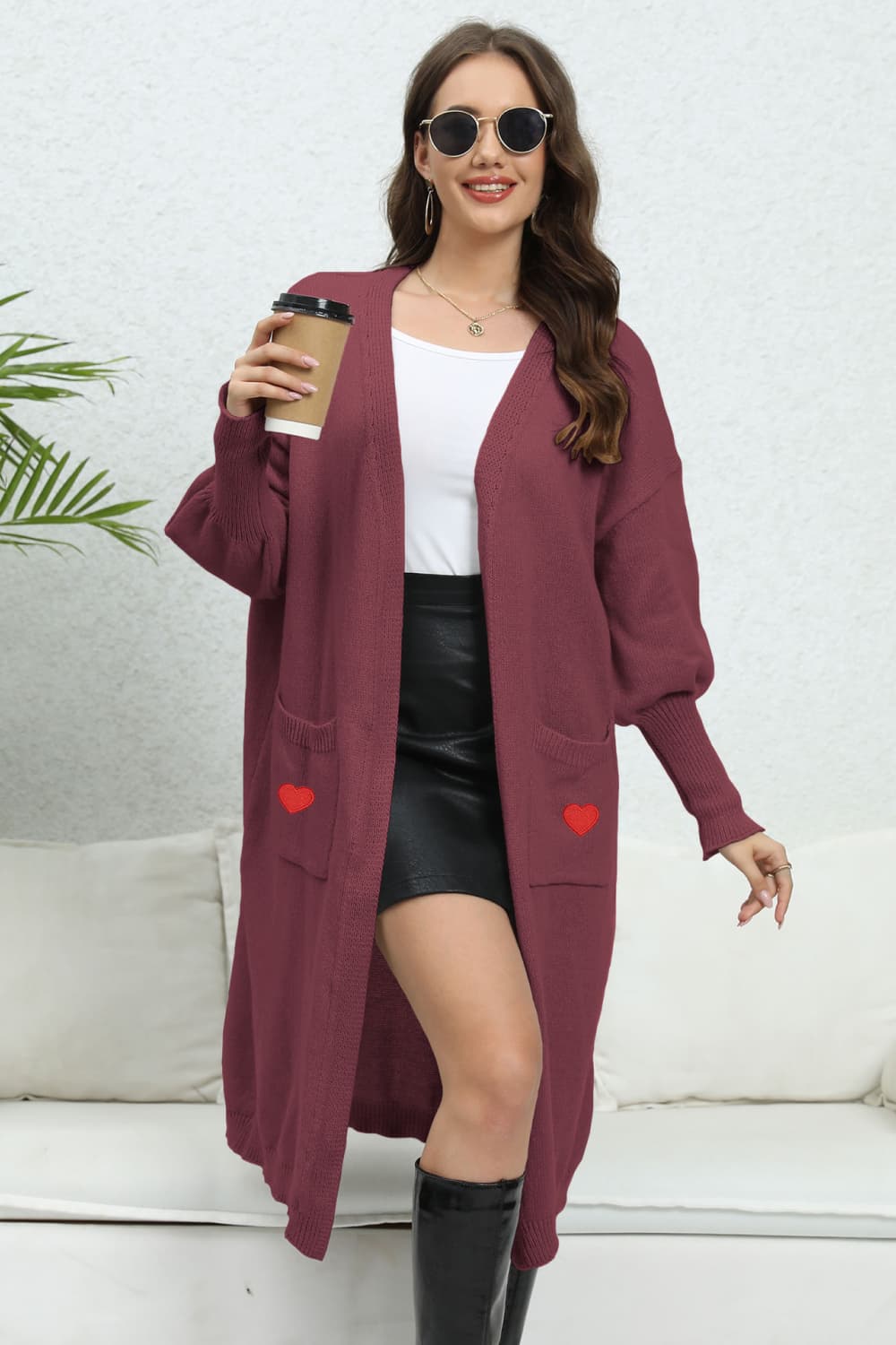 Chic pocketed cardigan with lantern sleeves 