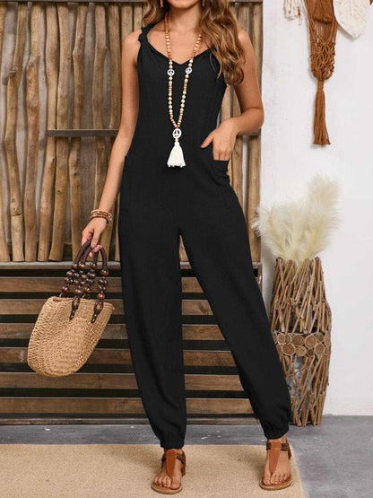 Chic pocketed jumpsuit - sheer straps - Love Salve 