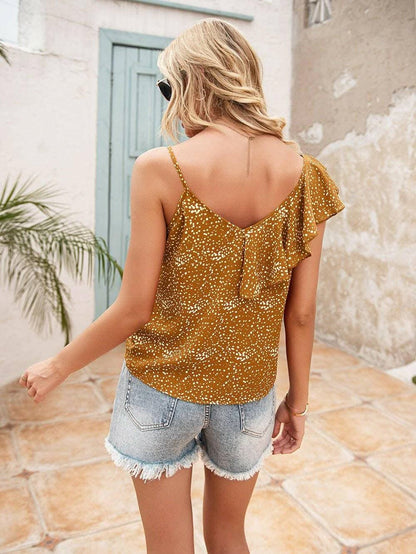 Chic polka dot tank top with ruffles 