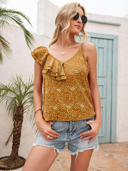 Chic polka dot tank top with ruffles 