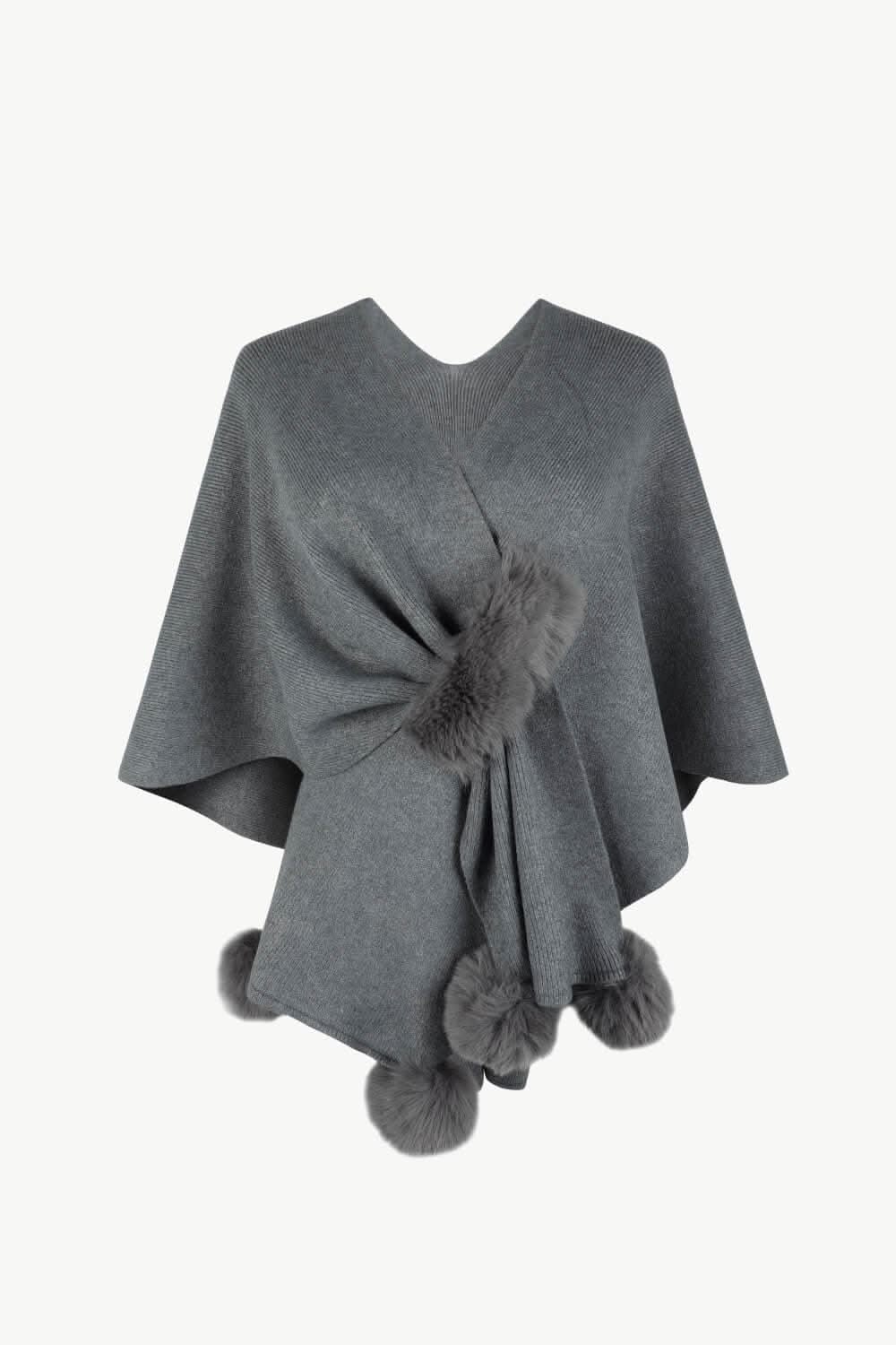 Chic poncho with pom-pom trim - Love Salve 