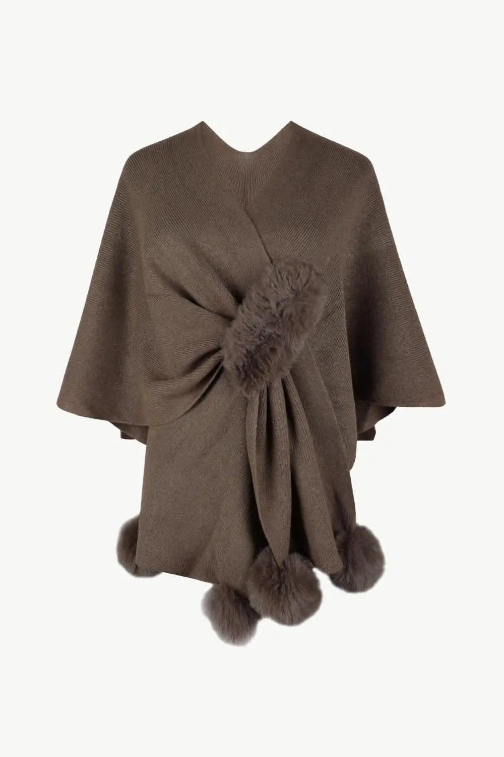 Chic poncho with pom-pom trim - Love Salve 