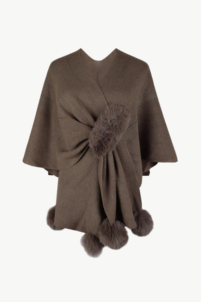 Chic poncho with pom-pom trim - Love Salve 