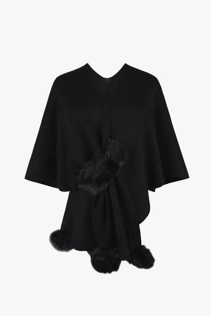Chic poncho with pom-pom trim - Love Salve 